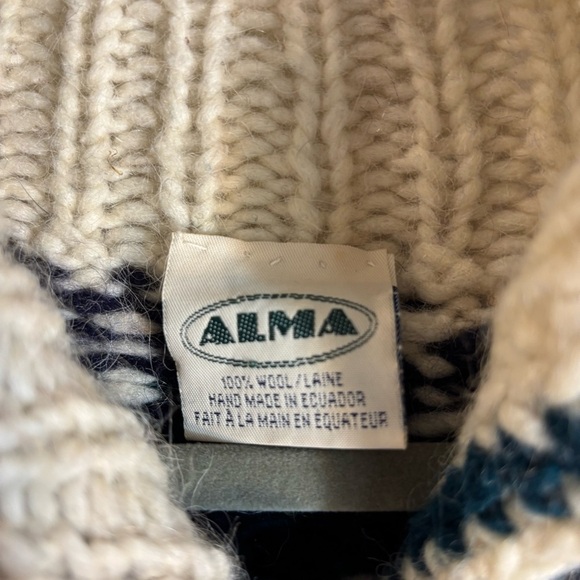 ALMA Sz XL Vintage Knit Sweater with Button High Collar 100% Wool Made in Peru - Picture 4 of 5